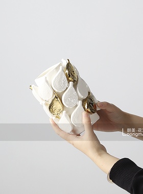 轻奢艺术设计感陶瓷花瓶插花样板房玄关客厅茶几洽谈桌花艺装饰品