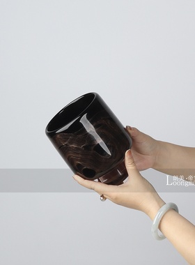 中古老钱风黑金玻璃花瓶插花样板房客厅茶几餐桌花艺软装家居摆件