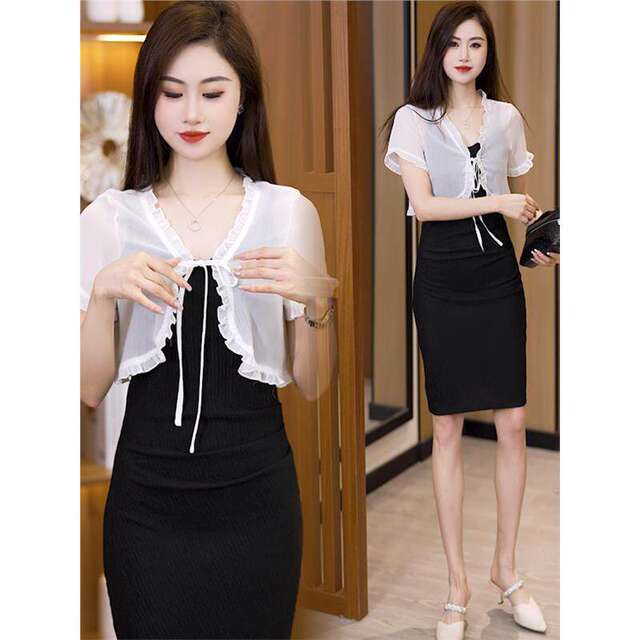 Summer versatile ສັ້ນແຂນສັ້ນ waistcoat suspender skirt shawl ຂະຫນາດນ້ອຍນອກໃສ່ເສື້ອ cardigan chiffon jacket blouse