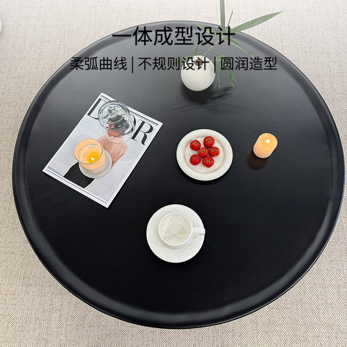 奶油风飞碟茶几圆形磨砂玻璃客厅小茶几轻奢高级感设计师款 - 图1
