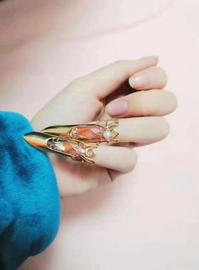 汉服饰品古风凹造型指套开口可调节缠绕线线条造型护甲套装指甲戒