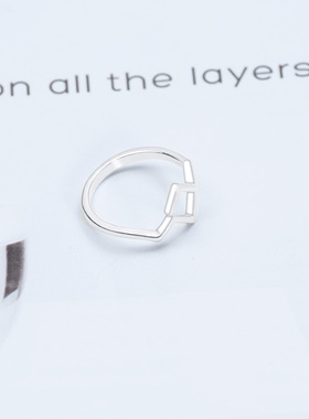 纯银几何菱形开口日韩风显瘦戒指