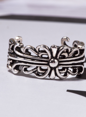 做旧缠绕镂空编织花纹开口戒指