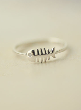 森系鱼骨时尚风学生开口银戒指