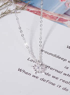 原创镶钻雪花森系显气质银项链