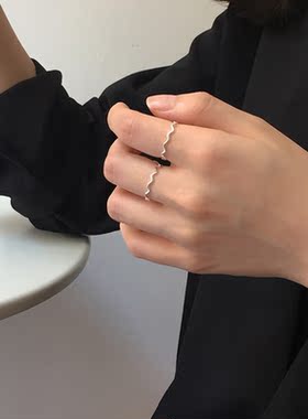 纯银日韩风学生波浪纹情侣戒指