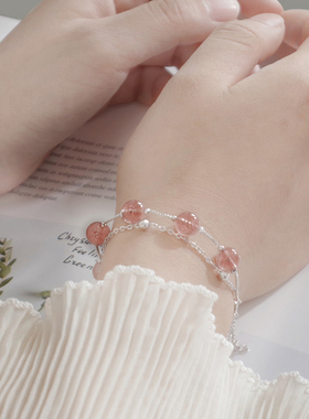 双层粉水晶韩版招桃花森系手链