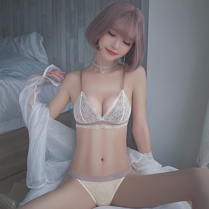 透色内衣旗舰店无钢圈内衣女超薄款性感三角杯文胸套装聚拢小胸罩夏季天法式bra3