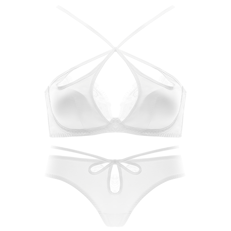 透色内衣旗舰店性感惑纯欲】交叉镂空内衣女大胸显小防下垂超薄夏季美胸文胸套装0