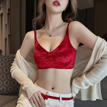 Red lingerie womens autumn winter small breasts gather to receive secondary milk Sexy no marks the wedding bride bra suit