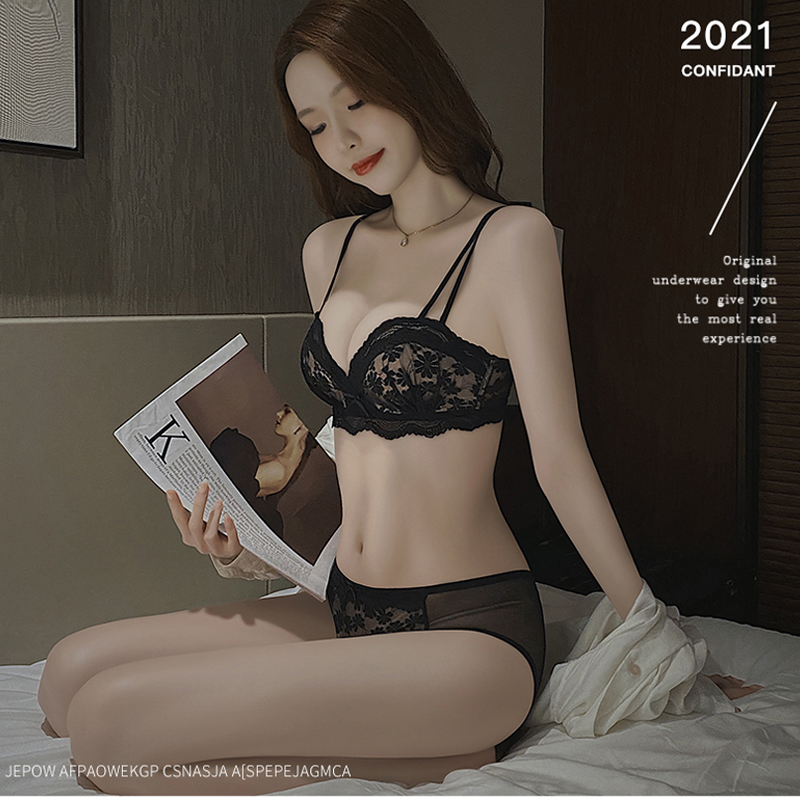 透色内衣旗舰店乳胶内衣女夏小胸聚拢收副乳防下垂无钢圈内裤套装平胸专用文胸罩3