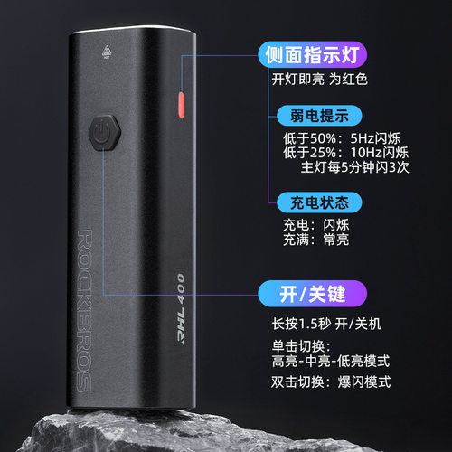 洛克兄弟自行车灯山地车夜骑强光手电筒USB充电前灯防雨骑行装备 - 图1