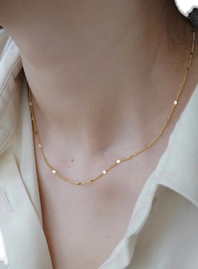 惊小鸿芳华~S925纯银镀金素链项链波光闪片轻奢高级简约锁骨链