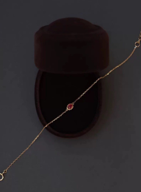 惊小鸿S925纯银镀14K金红宝石锆石手链女 纤细链条轻奢时尚手饰