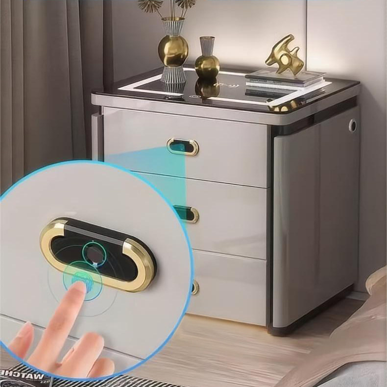 虎牌WiFi保险柜床头柜三色灯无线充电上抽指纹锁蓝牙音箱快充USB,淘宝优惠券,粉丝福利购,淘宝优惠卷