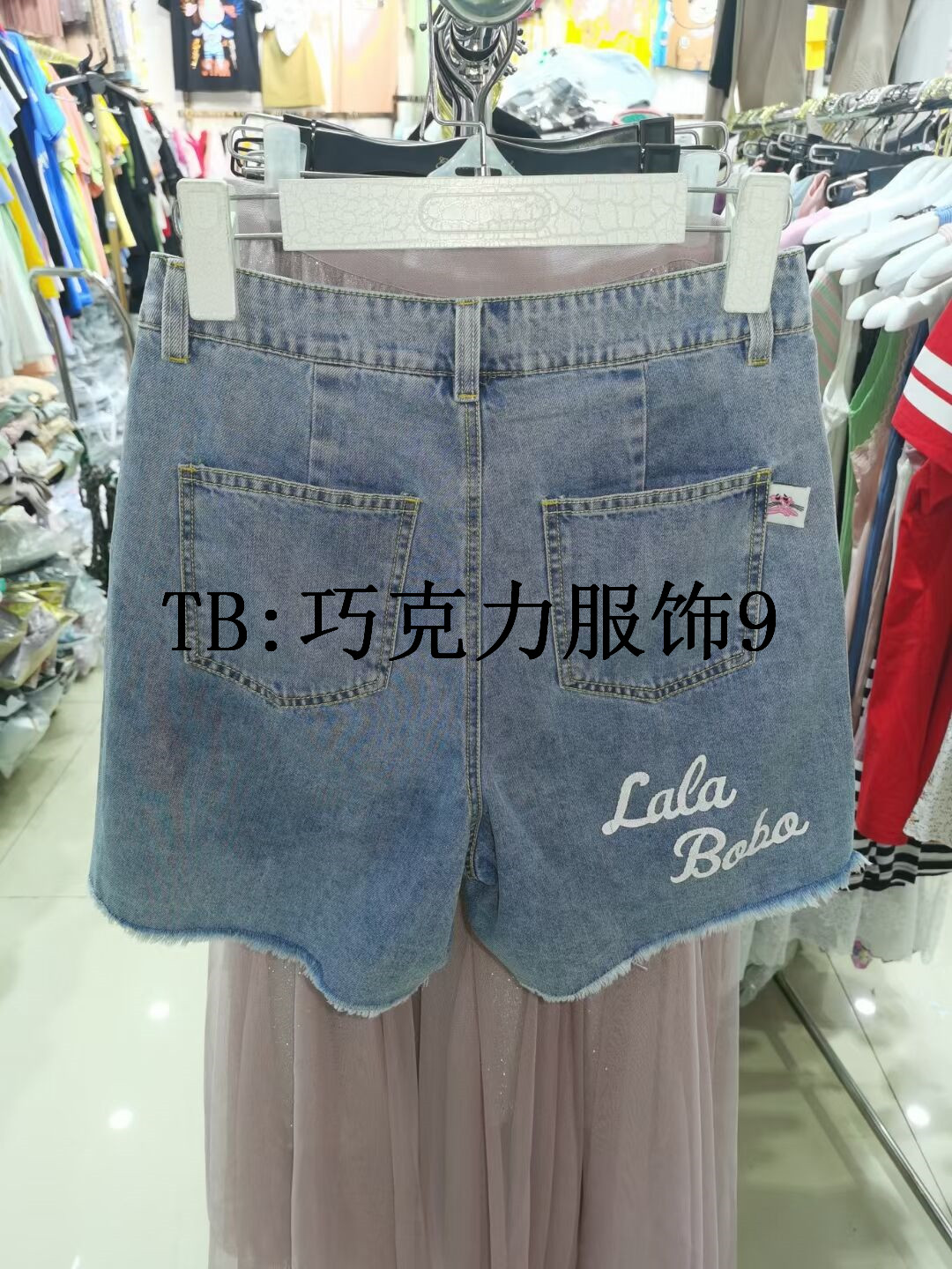 2021新款拉拉波波LALABOBO正品粉红豹刺绣三分裤牛仔短裤43611-图0