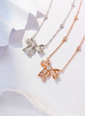 新款蝴蝶结S925纯银项链女小众设计轻奢高级感送女友礼物锁骨链
