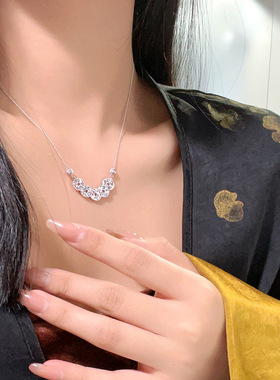 足银990碎冰冰五帝钱项链女新款中式钱多多招财爆闪高级感锁骨链