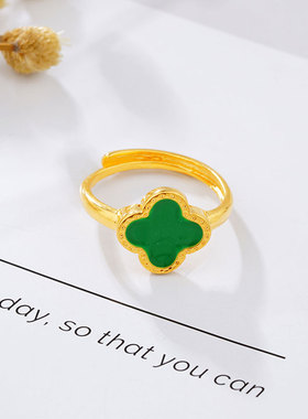 越南沙金四叶草戒指女久不掉色