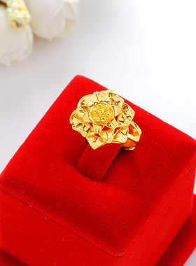 镀黄金色开口镀24K女花型戒