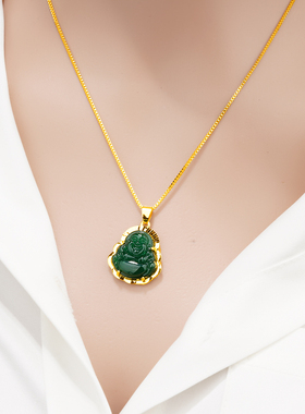 镶玉弥勒佛玉坠镀24K金久不掉色