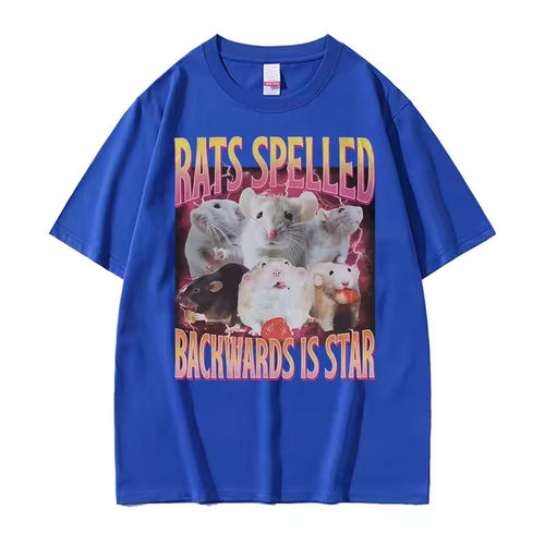Rats Spelled Backwards Is Star 创意卡通老鼠图案印花短袖T恤男 - 图3