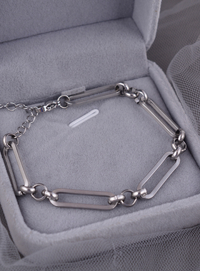 925纯银镂空椭圆拼接手链个性