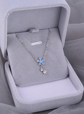 925纯银项链蓝色花朵夏轻奢