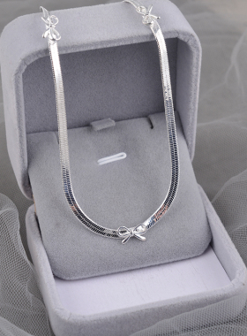 925纯银项链甜美蝴蝶结女简约蛇骨链锁骨链气质轻奢网红颈链刻字