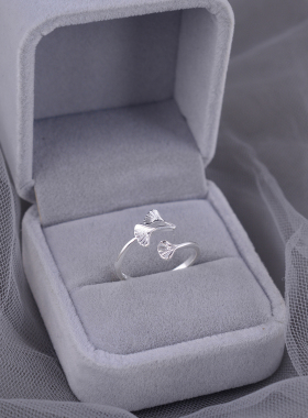 925纯银三生有幸银杏叶戒指