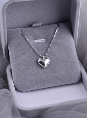S925花边爱心项链女纯银气质