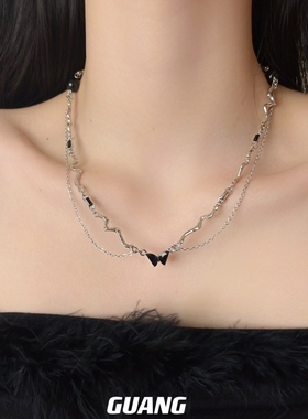 暗黑辣妹风黑色蝴蝶项链女
