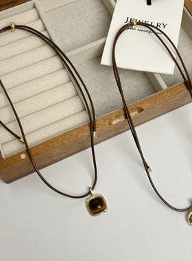 秋冬抽拉虎眼石项链女