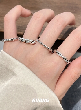 戒指女线条交叉小众泰银不掉色