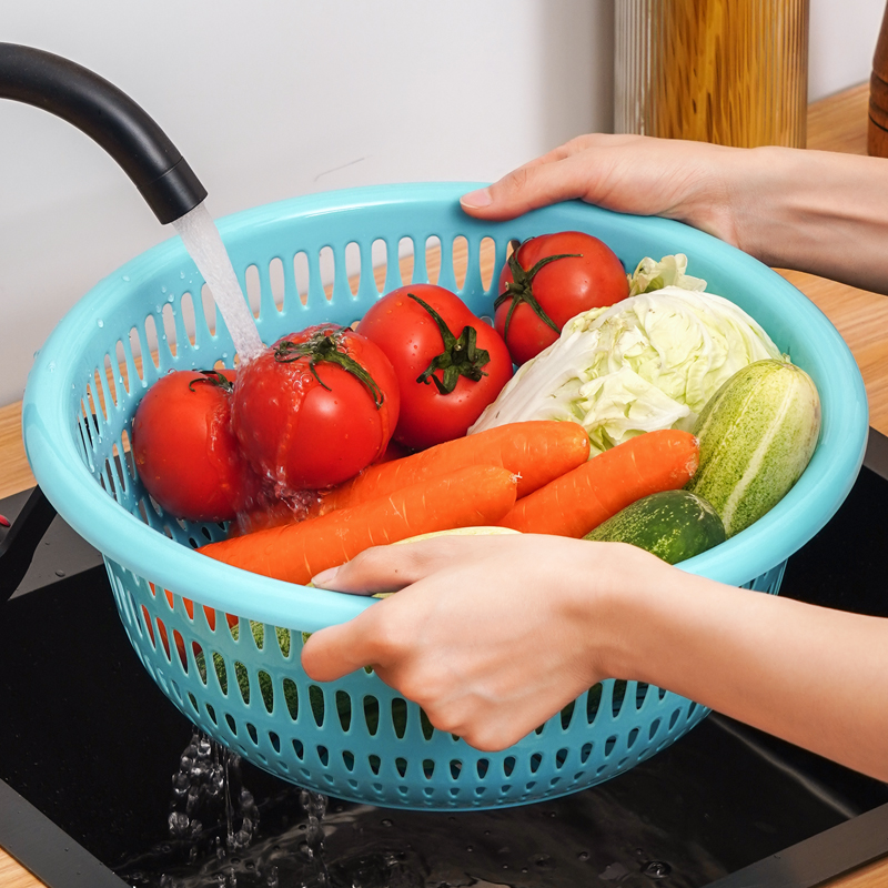 厨房洗菜篮沥水盆塑料套装洗水果盆水池收纳篮餐具淘菜盆淘米篮子 - 图0