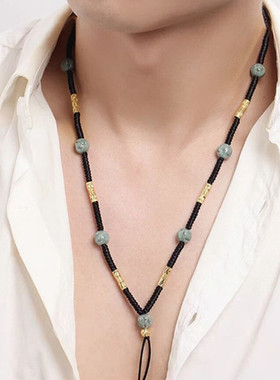 项链男士挂绳翡翠玉佩吊坠