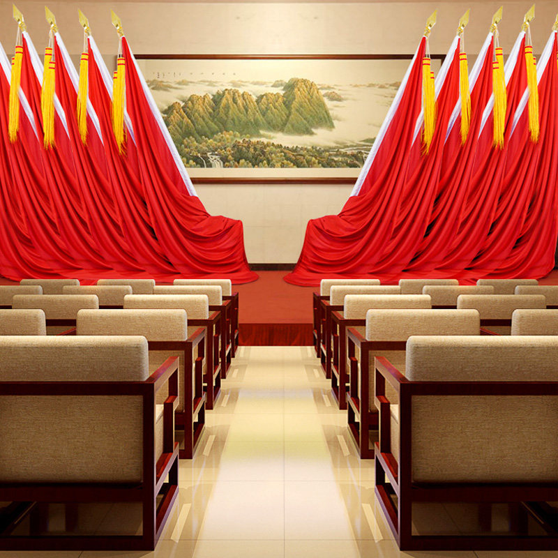 礼堂旗会议室主席台背景旗大会旗红旗纳米旗枪头旗穗杆不锈钢底座_虎窝淘