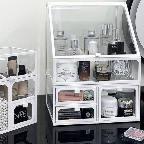 玻璃化妆品收纳盒轻奢高级感梳妆台护肤品香水口红置物架透明防尘 - 图2