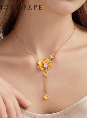 【南法风情】黄花朵珐琅流苏项链