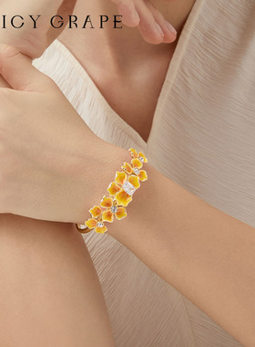 【南法风情】黄色花朵开口手镯女