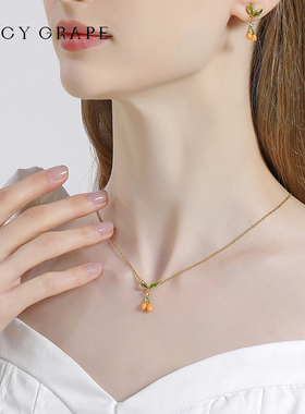 甜美小金桔绿叶珐琅简约项链