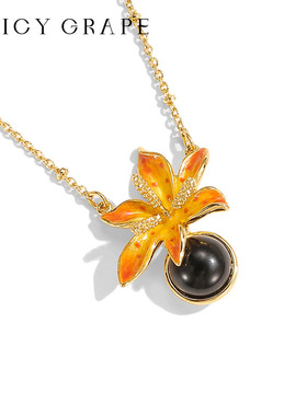 秋意枫叶黑玛瑙珐琅项链女