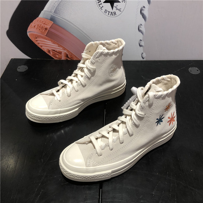 Converse匡威新款1970S女子刺绣小花卉翻毛皮高帮休闲板鞋A04298C-图0