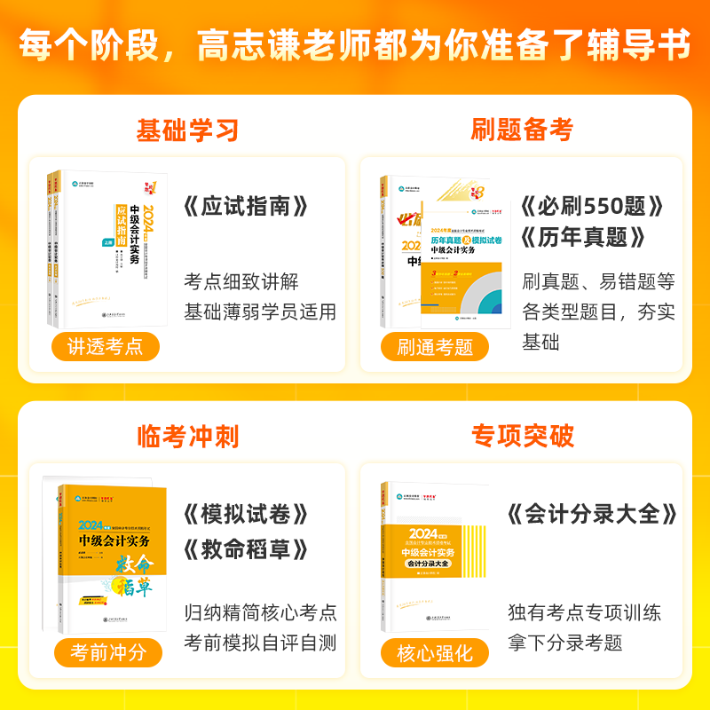 部分现货 正保会计网校2024中级会计职称中级会计实务高志谦应试指南必刷550题8套模拟试卷救命稻草分录大全历年真题库全家桶 - 图0