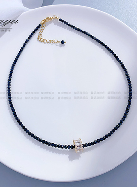 不掉色气质高级黑色尖晶串珠项链