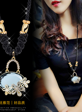 小香风花朵仿水晶长款高档毛衣链