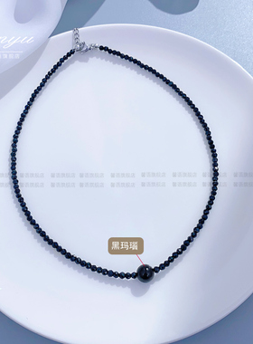不掉色独特设计黑色串珠玛瑙颈链