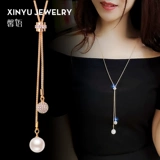 Качественное ожерелье из жемчуга, длинный универсальный свитер, демисезонный аксессуар, популярно в интернете, простой и элегантный дизайн, в корейском стиле