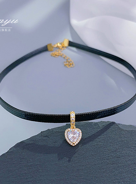 独特小众高级黑色choker皮绳项链