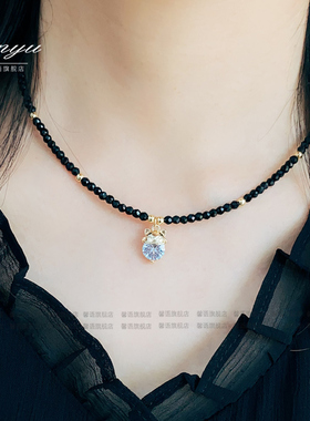 可爱闪钻卡通龙猫项链女简约小众轻奢气质高级锁骨链颈链项圈配饰